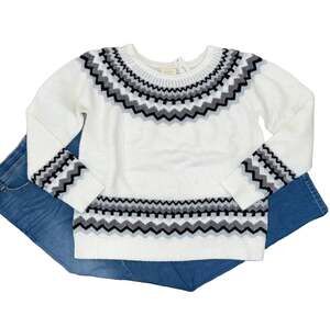 NWT Francesca's Harper Heritage Ivory/Black/Grey/Silver Fair Isle Sweater